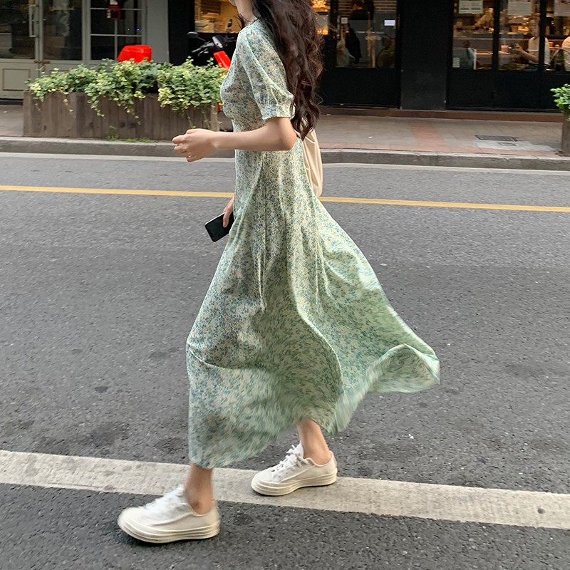 Đầm Maxi Nữ Tay Ngắn Cổ Chữ V Họa Tiết Hoa Phong Cách Hàn Quốc | BigBuy360 - bigbuy360.vn