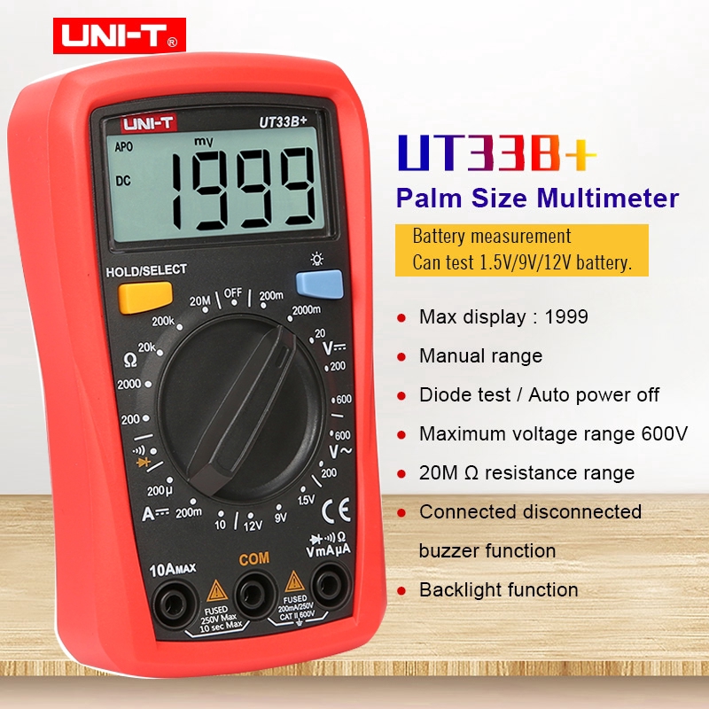 UNI-T UT33B + Kích thước lòng bàn tay vạn năng kỹ thuật số DC vôn kế DC Ampe kế ohmmeter Kiểm tra pin Kiểm tra điốt