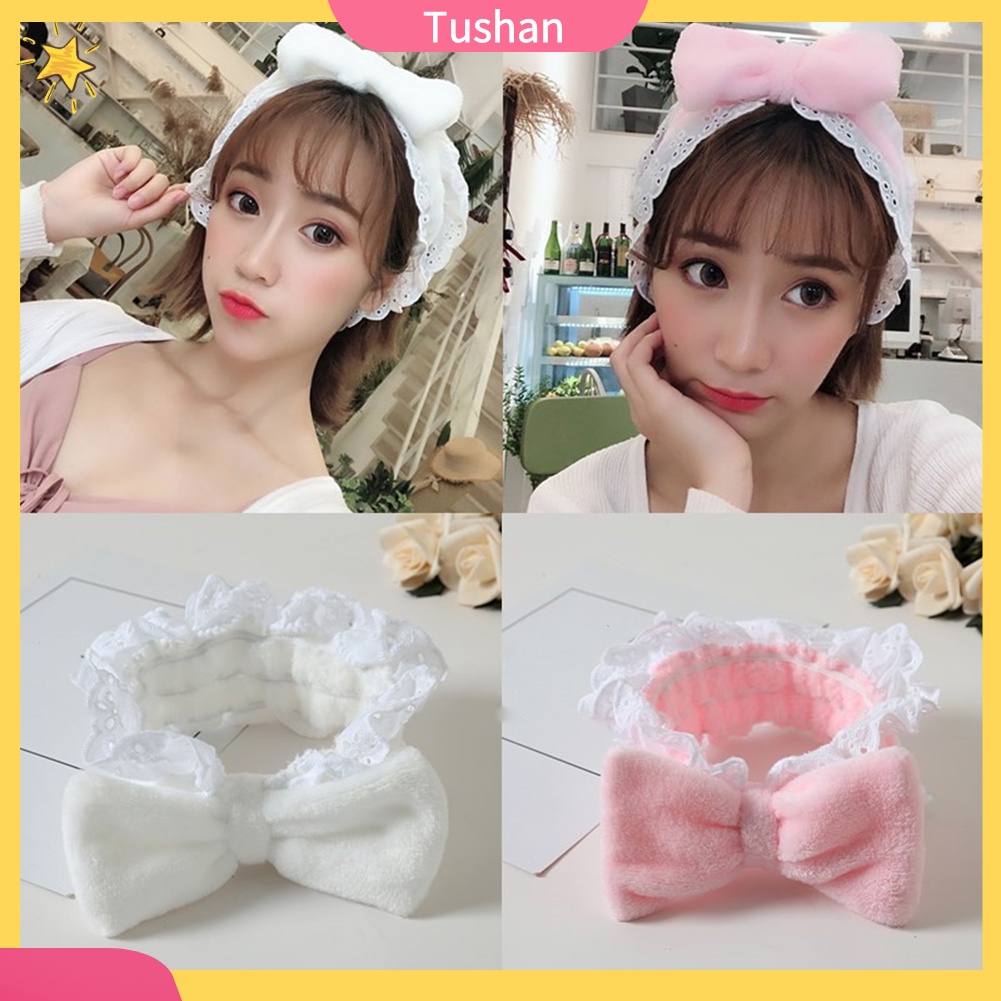 Băng đô co giãn phối ren xinh xắn buộc nơ đáng yêu dành cho nữ