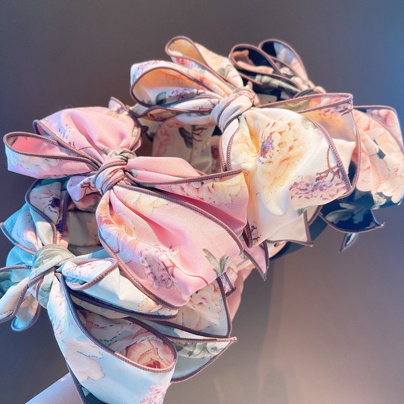 Băng Đô Vải In Họa Tiết Hoa Nhiều Lớp Phong Cách Retro Sang Trọng Dành Cho Nữ