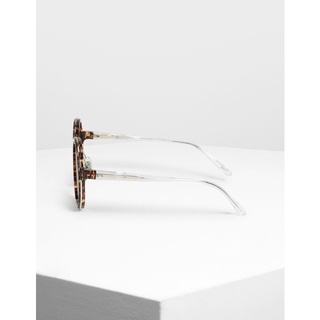 Mắt kính Charles&Keith Cut Off Frame Round Sunglasses - T. Shell