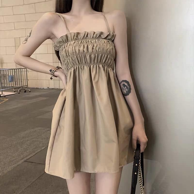Đầm ống không tay váy ngắn xòe ulzzang ( 2 màu )