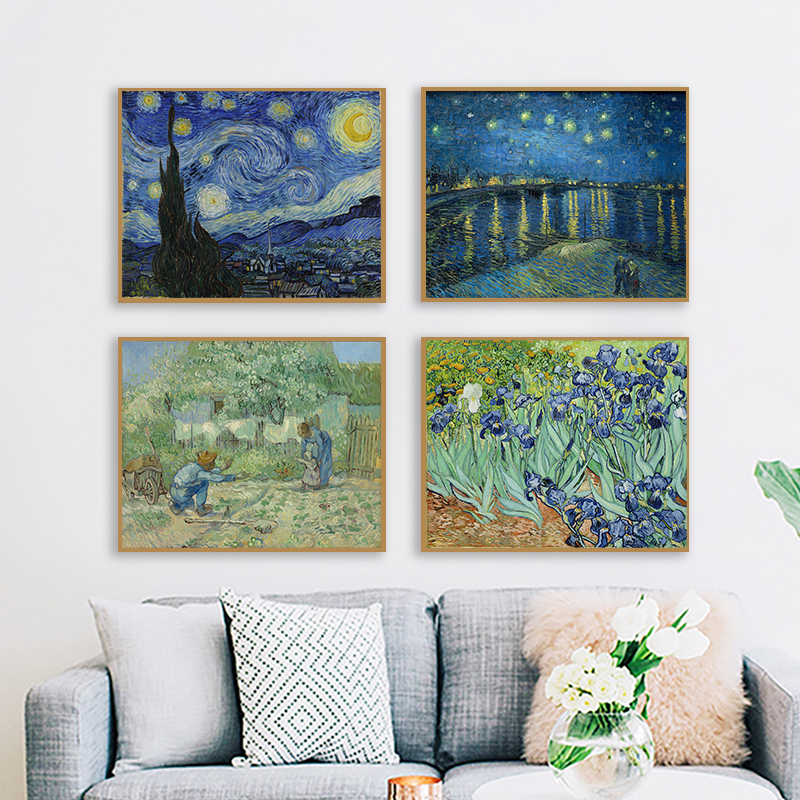 Tranh Vải Bạt Treo Tường In Hình Bầu Trời Đêm van gogh Trang Trí Nhà Cửa