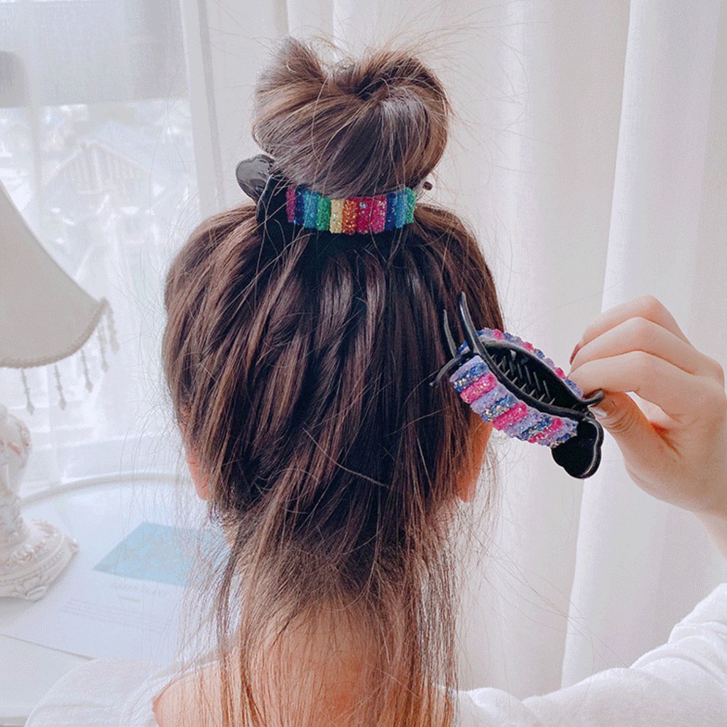 Kẹp Tóc Càng Cua Màu Cầu Vồng Lấp Lánh Đáng Yêu
