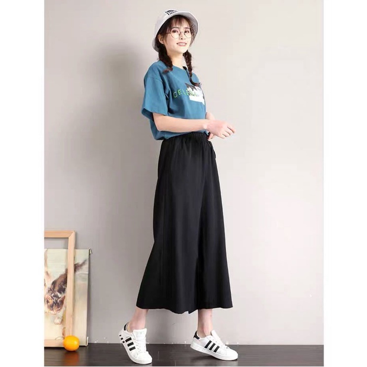 Quần Dài Ống Rộng Lưng Cao Xẻ Tà Màu Đen Thời Trang Cho Nữ 40-90KG C8558