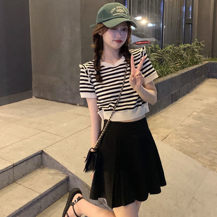 Áo Thun Ngắn Tay Kẻ Sọc Thời Trang Mùa Hè Pháp Cho Nữ