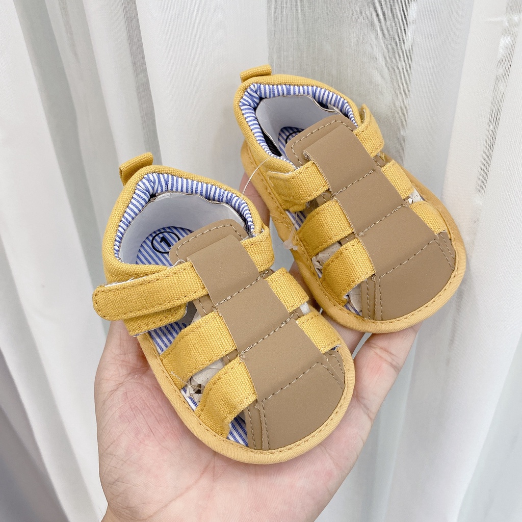 G157 Giày sandal  bít mũi  vàng , sọc nâu đế vải nhẹ mềm mại êm chân cho bé mang Tết  của Mama ơi - Thời trang cho bé