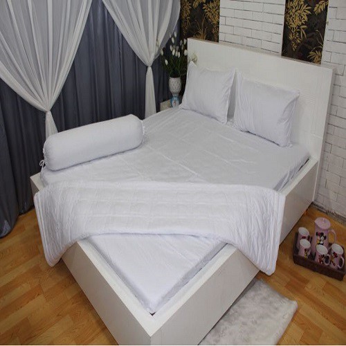 Bộ Drap giường Cotton trắng (kích thước 1m6*2m*20cm/ 1m8*2m*20cm) + 2 vỏ gối nằm Ánh Sao