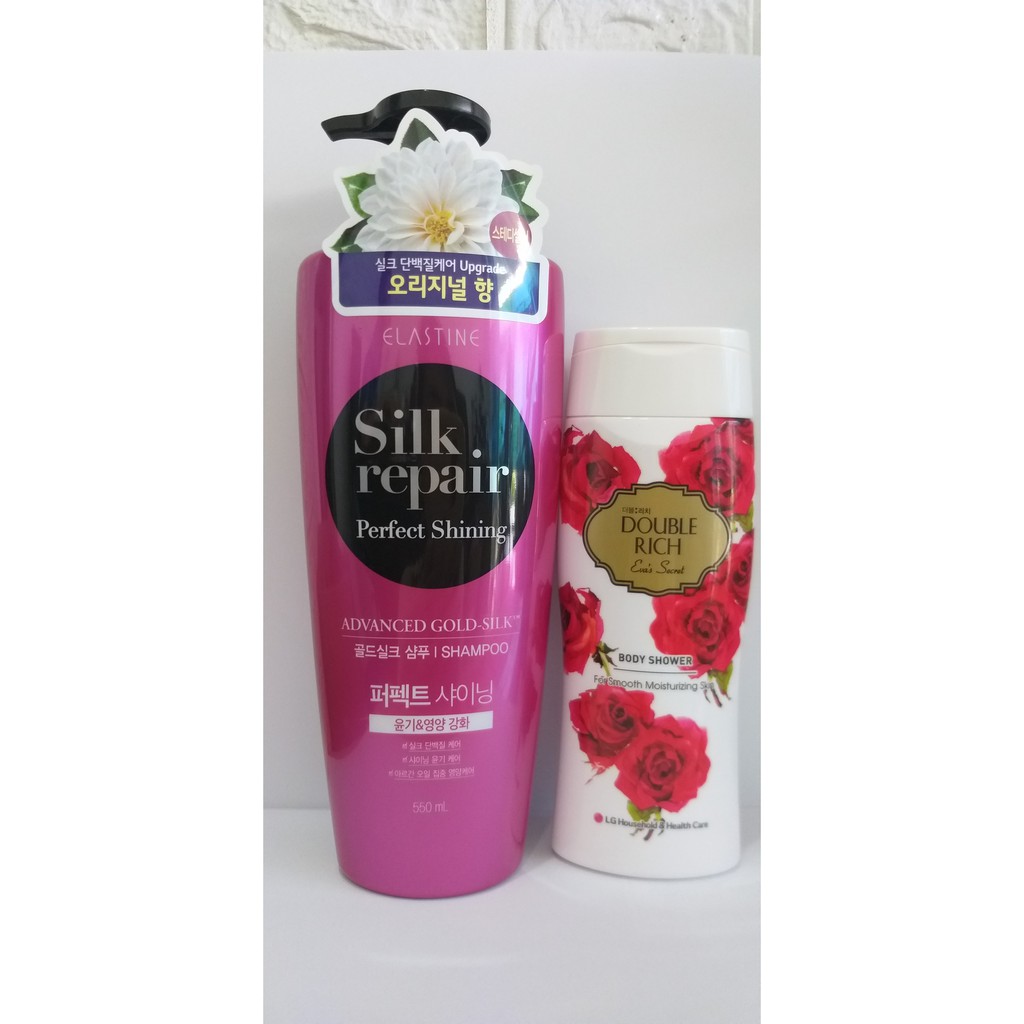 Combo Dầu gội Elastine Silk Repair 550ml Tặng sữa tắm Double Rich 200g