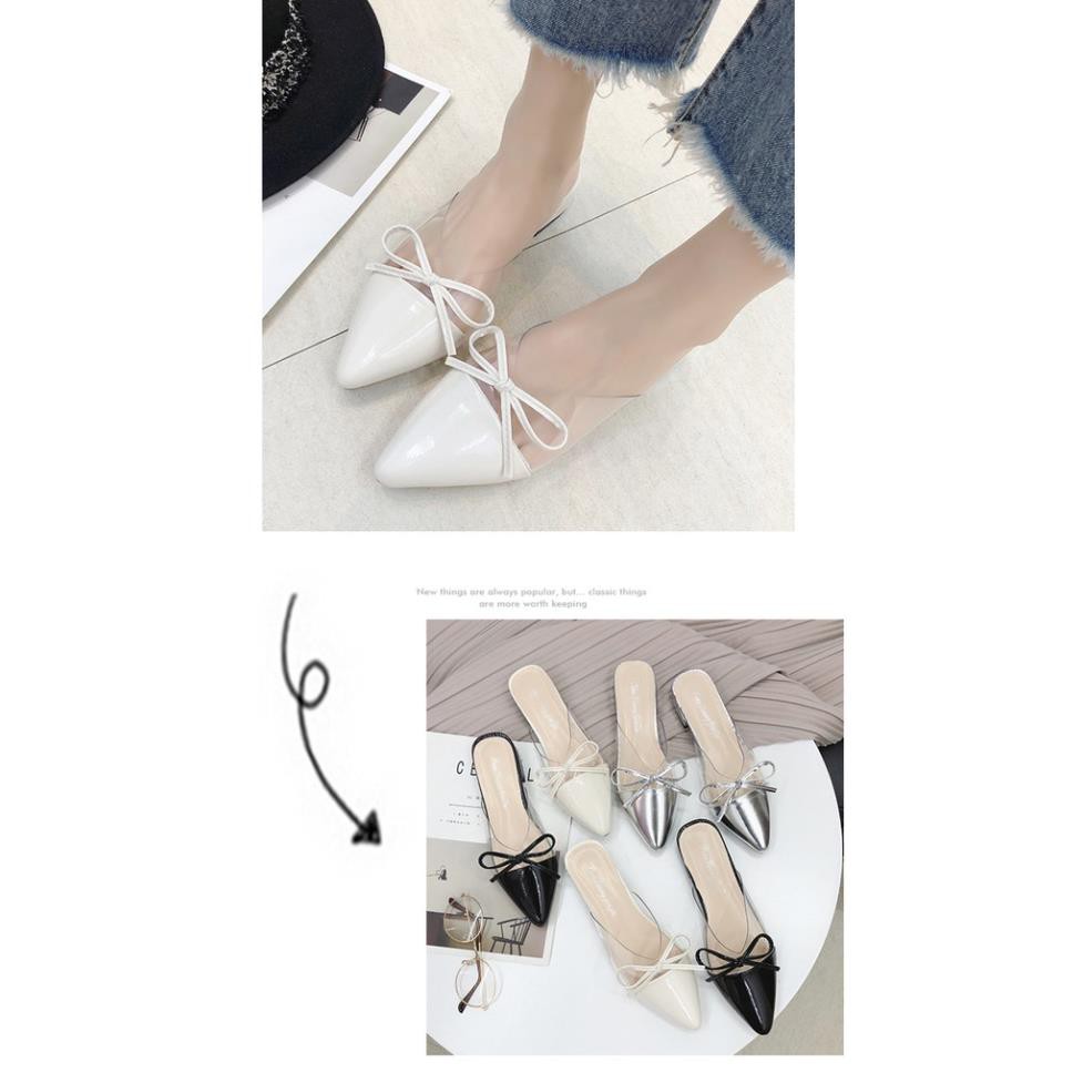 Giày nữ, giày sục mũi nhọn da bóng thắt lơ mika - A8 | BigBuy360 - bigbuy360.vn