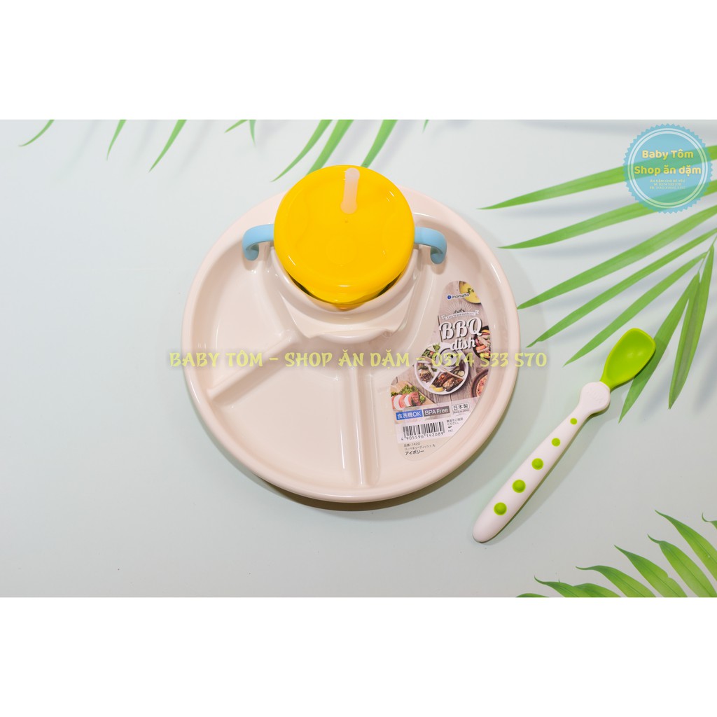 Khay ăn dặm tròn có chỗ để cốc và thìa,đũa Inomata Nhật Bản NPP Baby Tôm