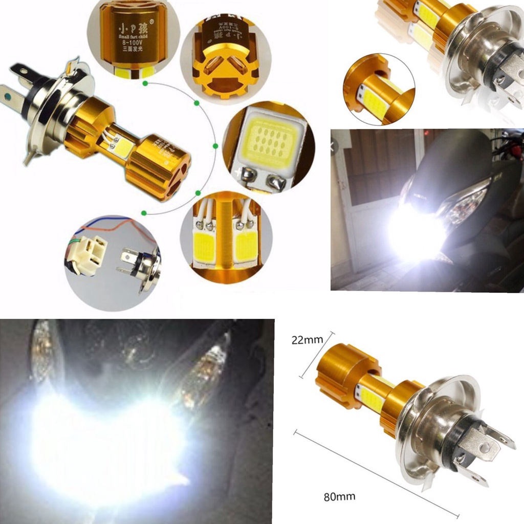 Đèn pha xe máy 3 chấu màu đồng siêu sáng tiết kiệm điện bình ác quy chiếu sáng khảng cách xa