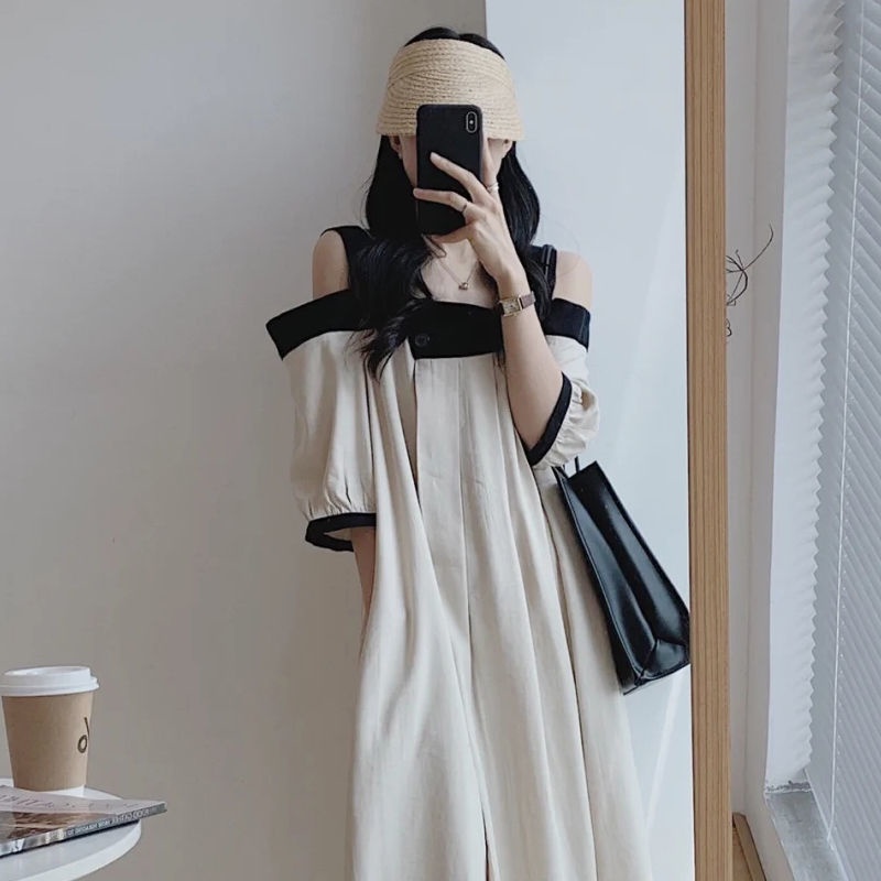 Đầm lười nhẹ không dây dài vừa phải khí chất sành điệu thời trang retro phong cách Hồng Kông cho nữ