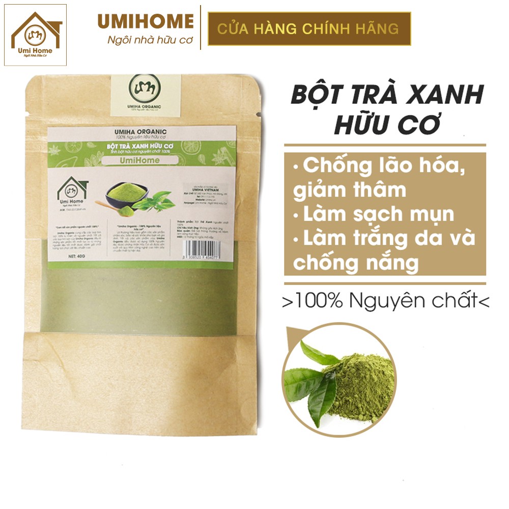 Bột Trà Xanh hữu cơ UMIHOME nguyên chất | Green tea powder 100% Organic 40G