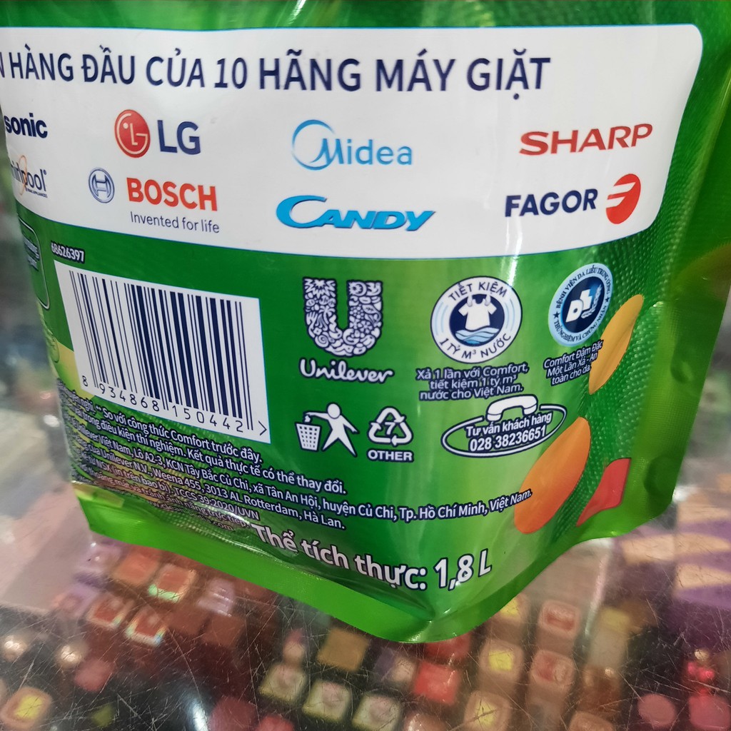 Nước xả vải Comfort một lần xả hương gió xuân túi 1.8 lít