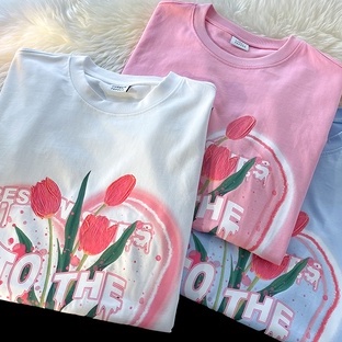 ZHELIHANGFEI Áo Thun Tay Ngắn Họa Tiết Hoa Theo Phong Cách Preppy Ngọt Ngào Dễ Phối Đồ