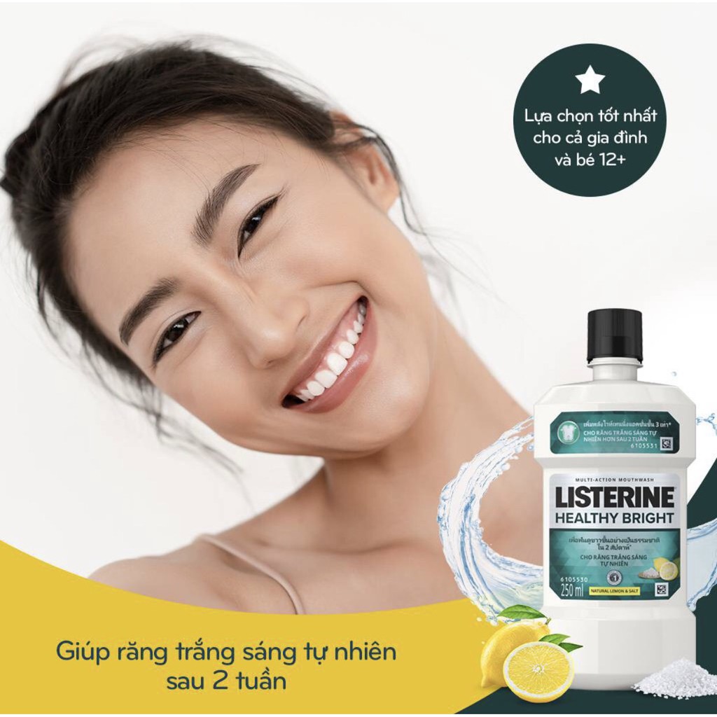 Nước Súc Miệng Listerine Giúp Răng Trắng Sáng 250ml Healthy Bright Multi-Action Mouthwash