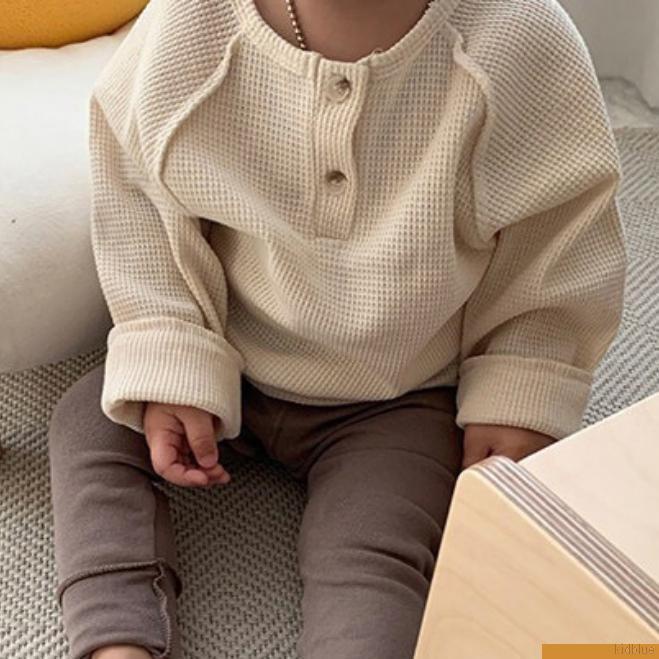 Áo sweater tay dài họa tiết kẻ sọc phối nút thời trang xuân thu dễ thương cho bé gái