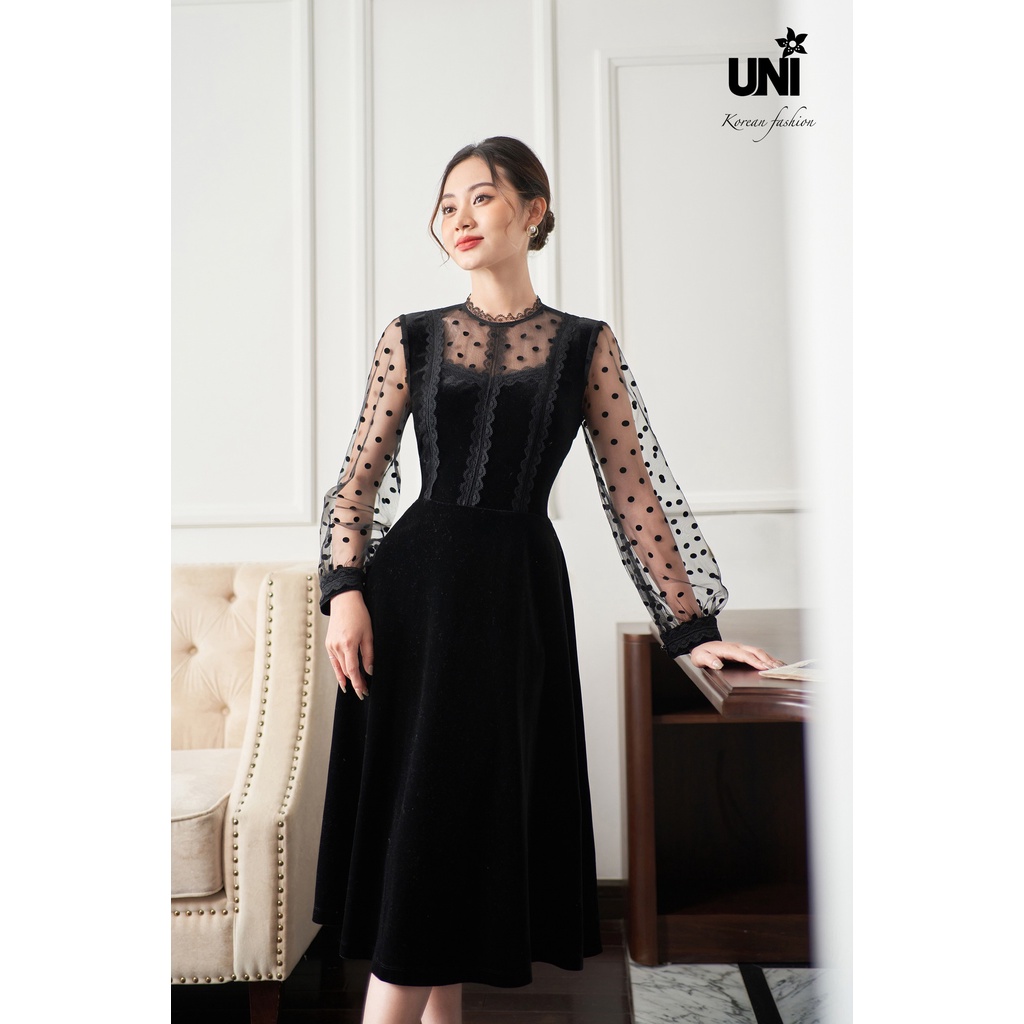 Đầm Nữ Dự Tiệc UNIVTH Chấm Bi Công Sở Sang Trọng 3D0611 Uni Korean Fashion