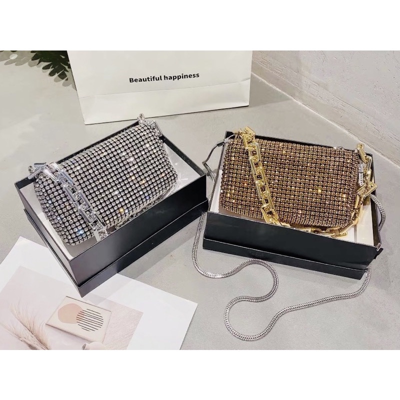 Túi Xách SIZE 18 CM Đính Đá Hottrend 2 Dây Đeo Siêu Đẹp Thích Hợp Đi Tiệc Alexie wang-màu silver Lấp Lánh Đá Sang Chảnh