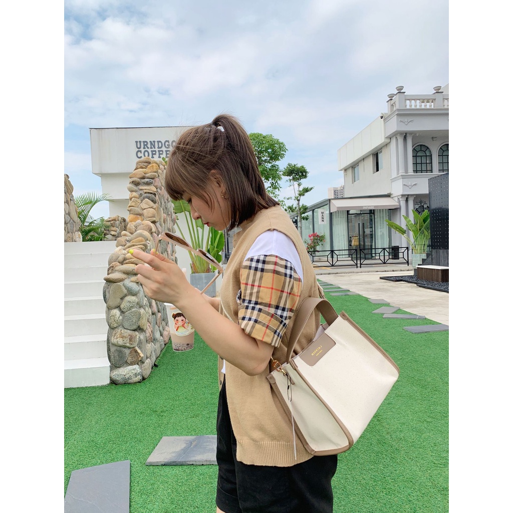 Túi Tote Vải Canvas Hình Vuông Cỡ Lớn Thiết Kế Mới Năng Động Thời Trang