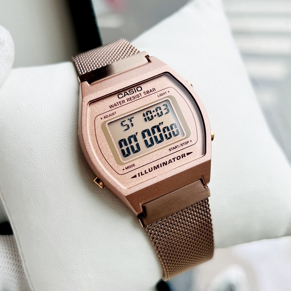 Đồng hồ điện tử nữ dây thép chính hãng Casio B640WMR-5A Japan