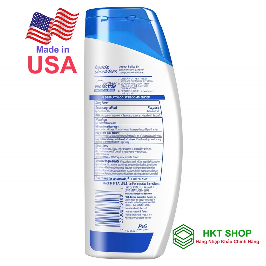 [USA] Dầu gội và xả Head&amp;Shoulders 2in1 Smooth &amp; Silky 613ml_Tóc suôn mượt (mẫu mới)