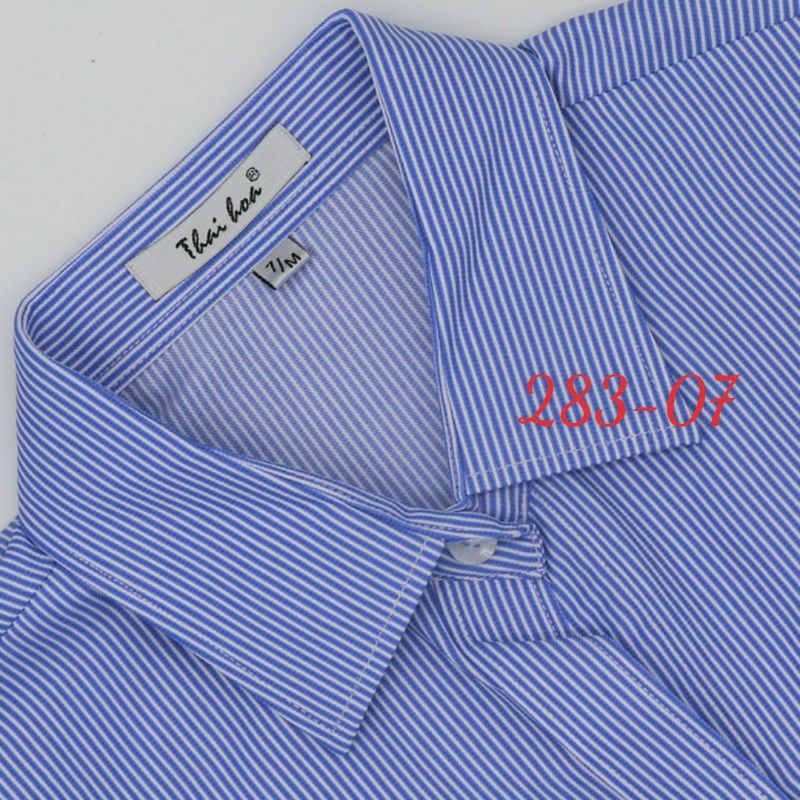 Thái Hoà Chính Hãng Áo sơ mi vải sợi tre kẻ sọc thẳng màu xanh 283