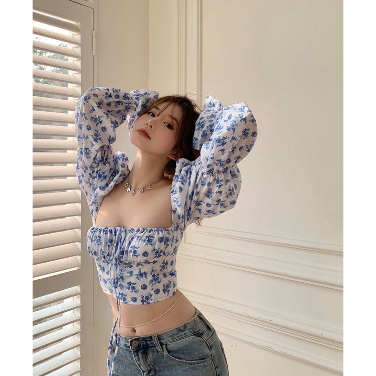 Áo croptop hở vai tay bồng hoa nhí siêu sexy - ĐỢI NHẬP HÀNG 8-10 NGÀY