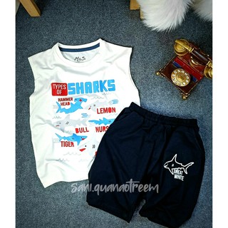 12-20kg Bộ ba lỗ bé trai - set quần áo trẻ em nam áo tank top vải cotton