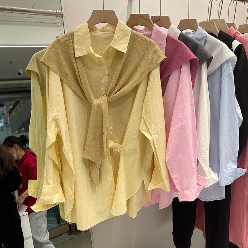 Hàng Có Sẵn Bộ Áo Sơ Mi Hai Mảnh Màu Hồng Kèm Khăn Choàng Thời Trang Châu Âu 2022 Mới Dành Cho Bạn Nữ