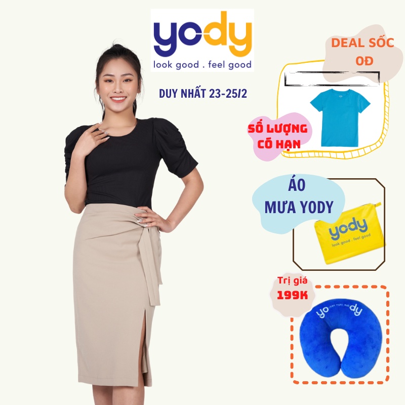 Chân Váy Dài YODY Xẻ Tà Vạt Chéo Chất Liệu Vải Tuýt Si Không Nhăn Sang Trọng Chính Hãng Cao Cấp CVN5112