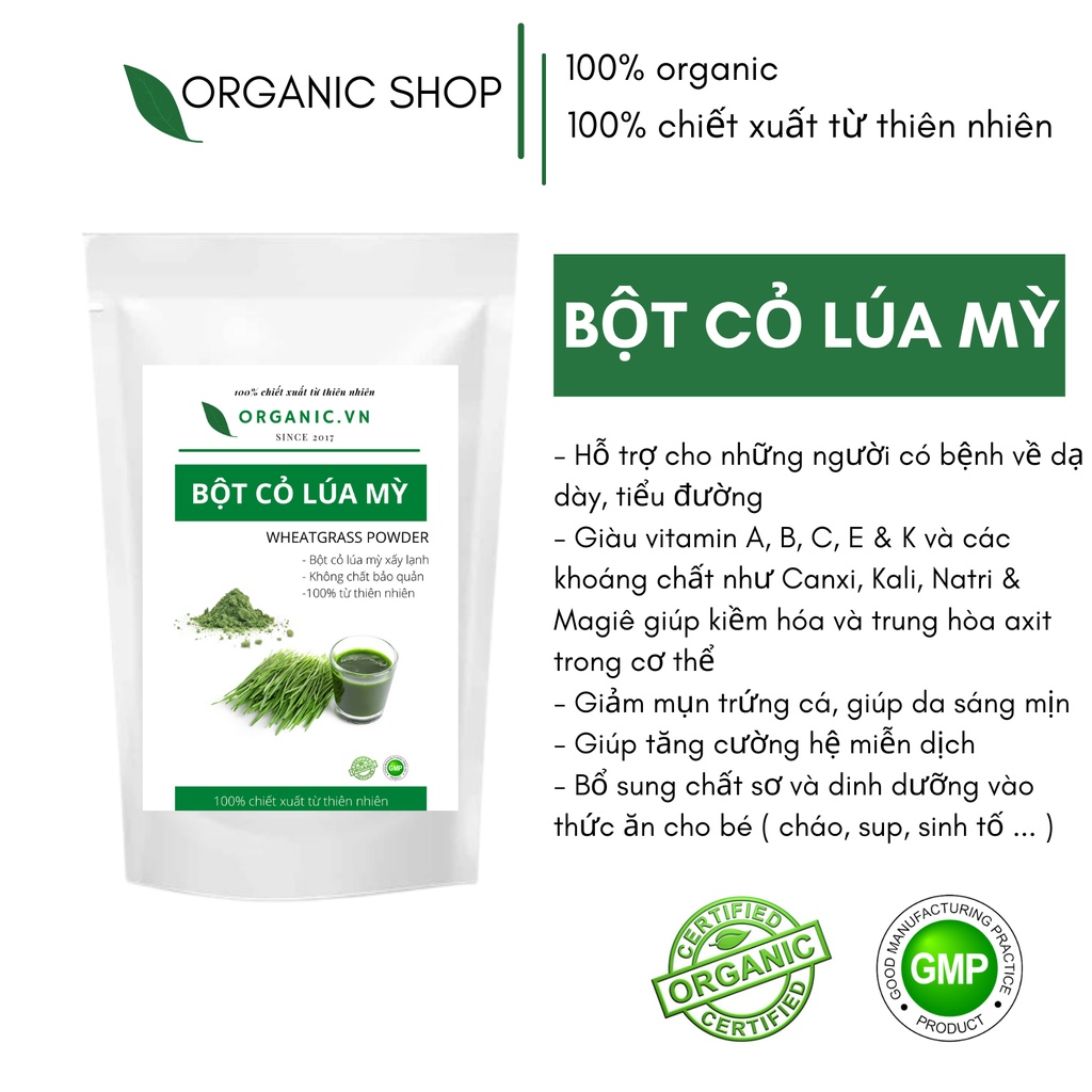 BỘT CỎ LÚA MỲ sấy lạnh nguyên chất ORGANIC SHOP - BỘT HỮA CƠ 100% ORGANIC