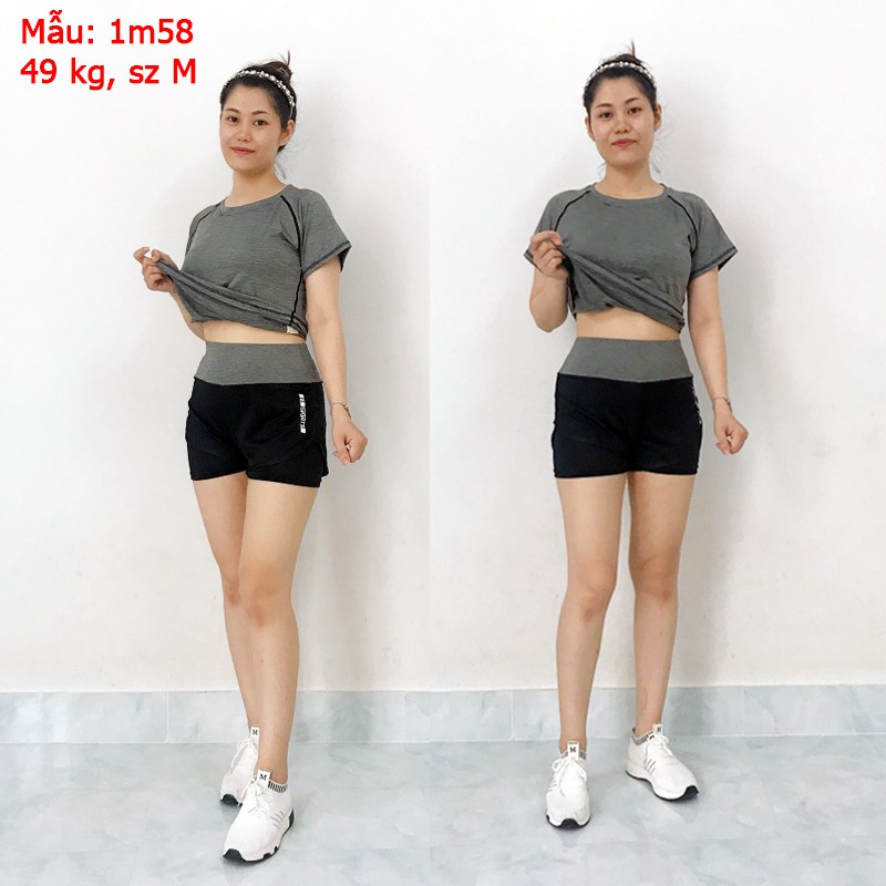 Bộ đồ tập Gym nữ [KENZI22] Set quần đùi và áo thun thể thao