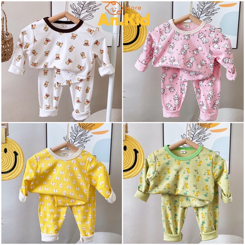 Bộ Đồ Dài Tay Bé Trai, Bé Gái 6-16kg Chất Cotton Xuất Nhật Co Giãn Họa Tiết Nhí Dễ Thuơng - AN.KID