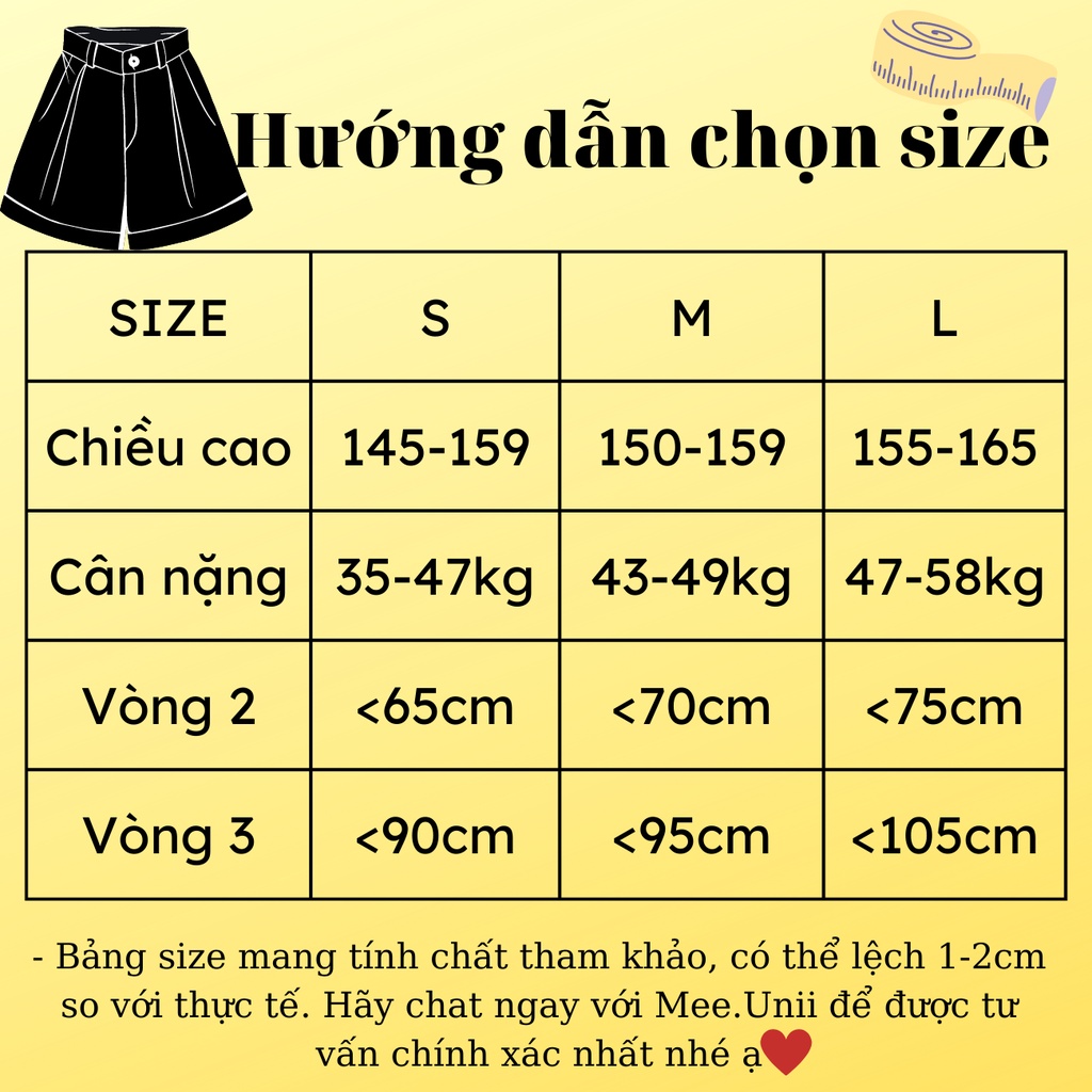 Quần short jean nữ ống rộng cạp cao MEE.Unii có chun eo, quần sooc bò kaki có cúc xắn hai gấu đen trắng xanh