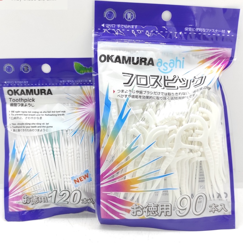 Tăm Nhựa Nha Khoa OKAMURA Asasi - Chỉ Nha Khoa Okamura Gói 90 que & 120 que