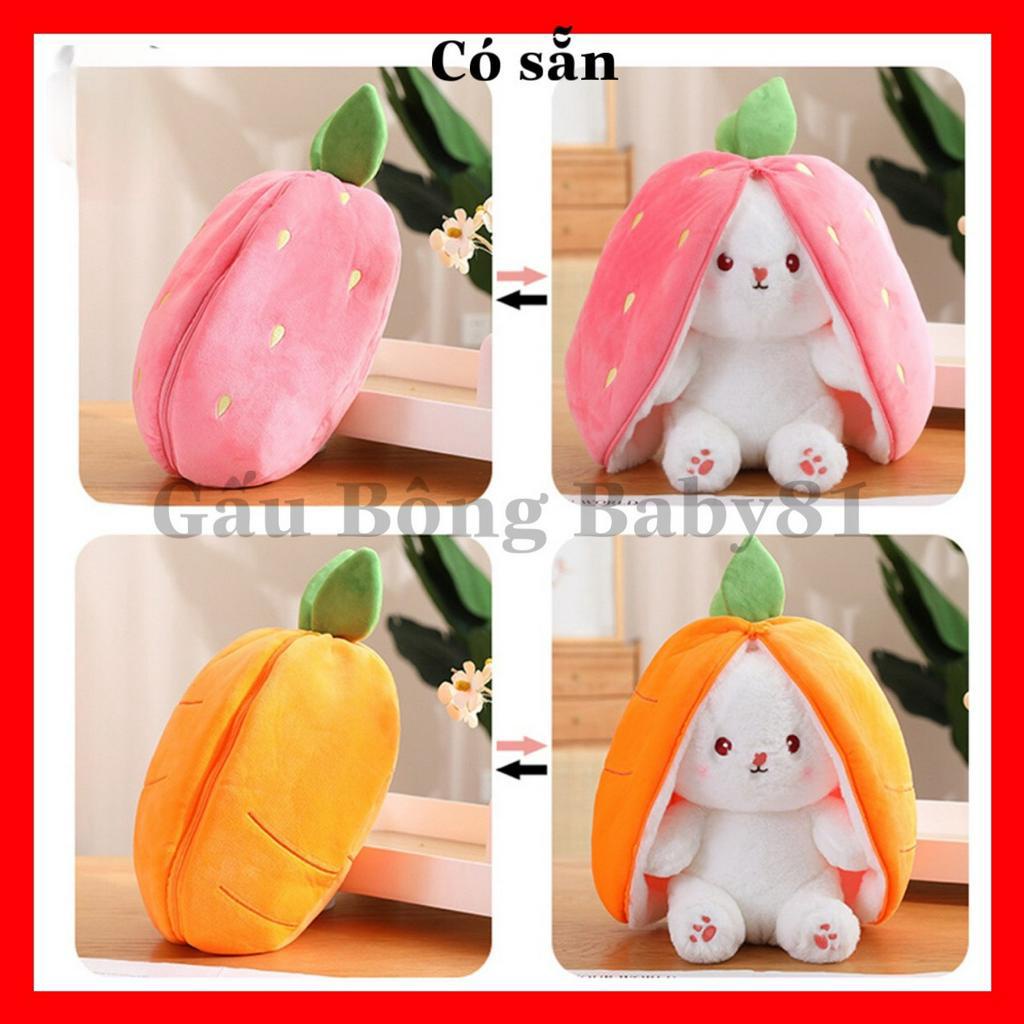 Gấu bông thỏ bên trong trái dâu, thỏ quả dâu biến hình 2 in 1 mềm xịn cực xinh cho bé size 60, 45, 30, 20cm