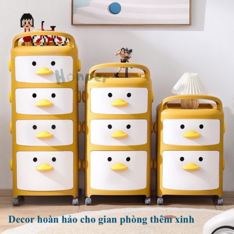 Tủ đựng quần áo , đựng đồ chơi  Honper 3tầng hình vịt cho bé
