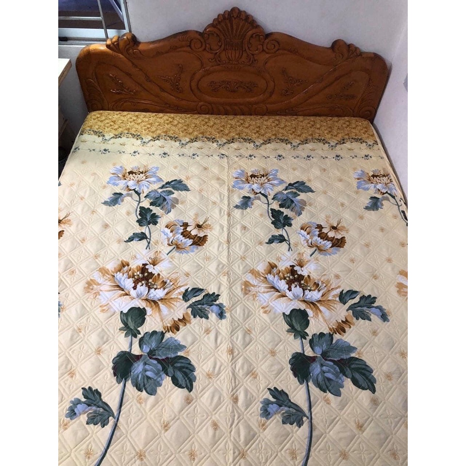 Ga kèm 2 vỏ gối Cotton Poly trần bông 3 lớp , Ga bọc đệm dầy dặn mẫu mã đa dạng giá rẻ