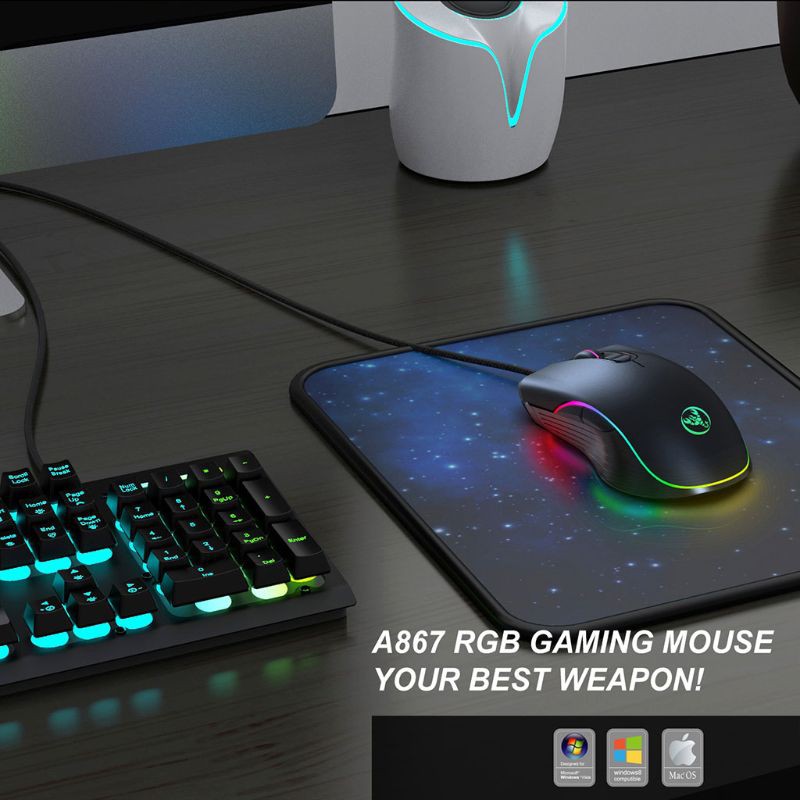 Chuột Gaming A867 Quang Học Có Dây 7 Nút Bấm, 6400dpi