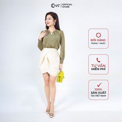 Áo xếp ly cổ V phối xích CCHAT