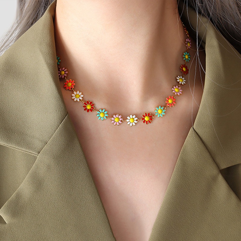 Vòng cổ Choker Nhiều Màu Họa Tiết Hoa Cúc Phong Cách Hàn Quốc Thời Trang Cho Nữ