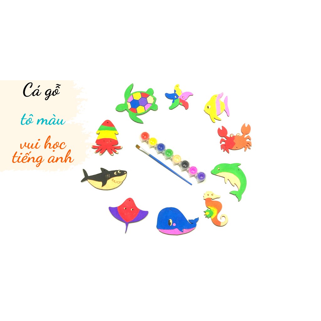 Bộ Trò Chơi Khám Phá Đại Dương, Tô Màu Cùng Bé, Tặng kèm màu cọ