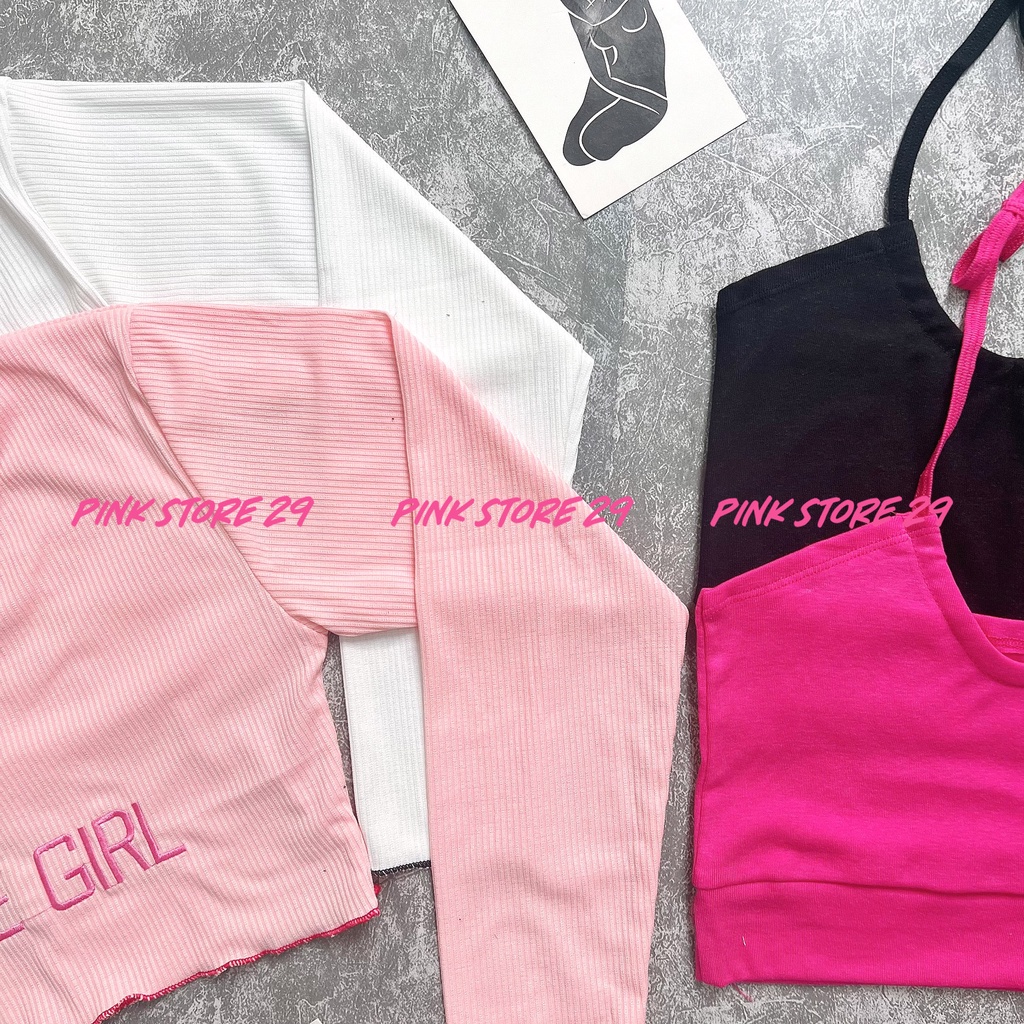 Áo Croptop Set 2 Áo Dáng Rộng Dài Tay In Chữ Siêu Đáng Yêu alohashop91