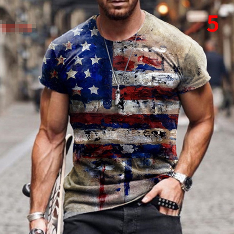Áo thun tay ngắn in hình lá cờ Mỹ 3D cho nam XXS-6XL