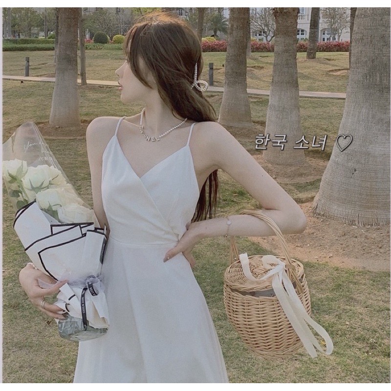 Đầm công chúa Ulzzang hai dây trễ vai dáng dài | BigBuy360 - bigbuy360.vn