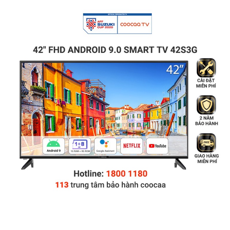 Smart Tivi Full HD Coocaa 42 inch - Android 9.0 - Model 42S3G - Miễn phí lắp đặt Full (Nguyên seal )