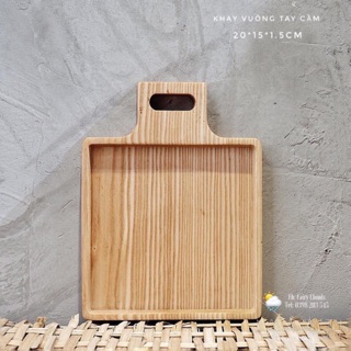 Khay gỗ tần bì vuông có tay cầm