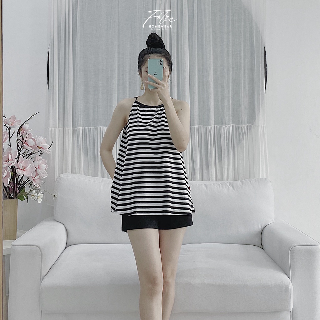[Chính hãng]FolieHomewear Đồ bộ mặc nhà áo yếm quần short chất liệu thun cotton FB105.2 | BigBuy360 - bigbuy360.vn